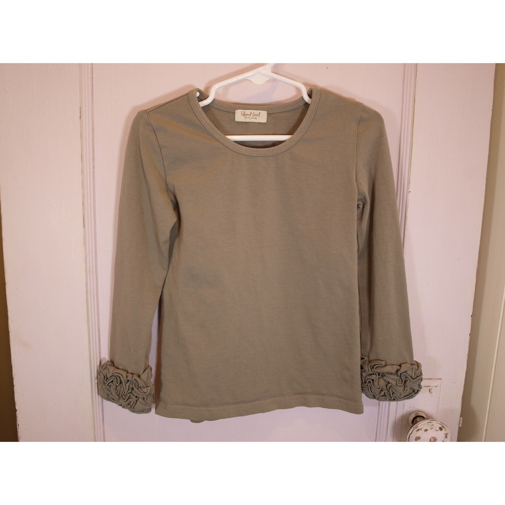 Island Girl Brand Long Sleeve Shirt with Ruffles, Sage Size 4